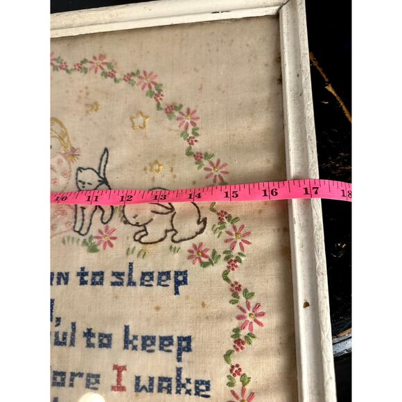 Cross Stitch 1940s Vintage Christian  Prayer for Children Antique Glass Framed - Picture 7 of 10